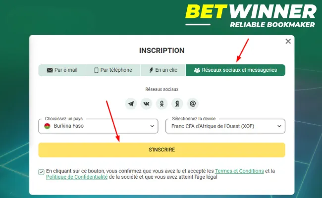Inscription via Réseaux Sociaux